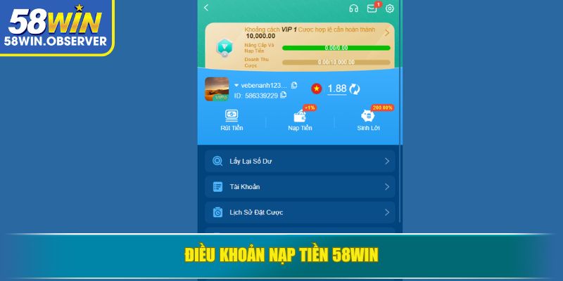 Điều khoản nạp tiền 58WIN